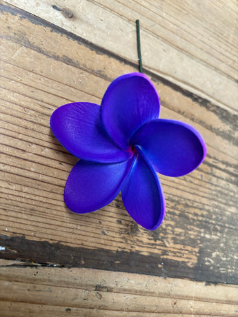 Foam Rounded Petal Plumeria Hair Pick- Dark Purple