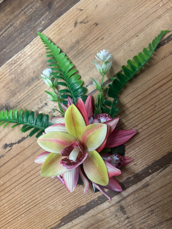 Orchid Fern Hair Clip with Little White Flowers