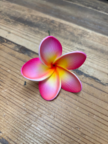 Foam Rounded Petal Plumeria Hair Pick- Fuchsia Tip