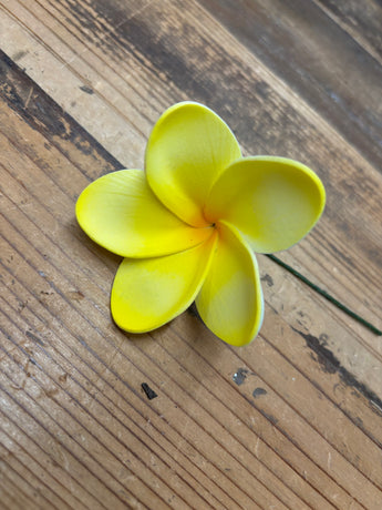 Foam Rounded Petal Plumeria Hair Pick- Yellow