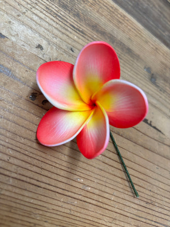 Foam Rounded Petal Plumeria Hair Pick- Red Tip