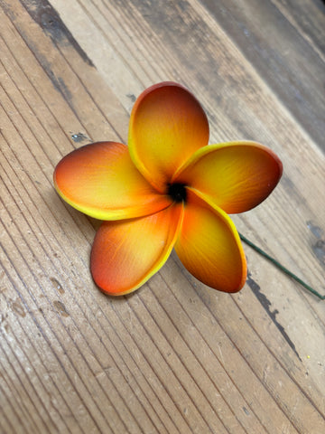 Foam Rounded Petal Plumeria Hair Pick- Orange Sunset