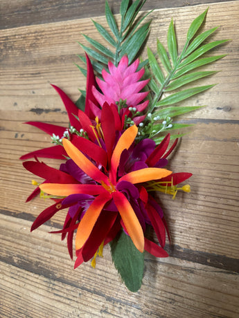 Spider Lily Hair Clip with Pink Paradise Flower and Palms