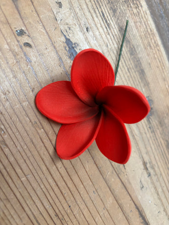 Foam Rounded Petal Plumeria Hair Pick- Red