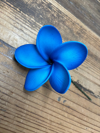 Foam Rounded Petal Plumeria Hair Pick- Blue