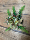 Pale Purple and Green Orchid Fern Hair Clip with Little White Flowers