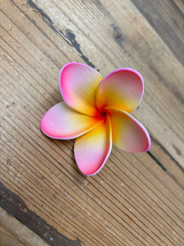 Foam Rounded Petal Plumeria Hair Pick-Pink/Yellow/White