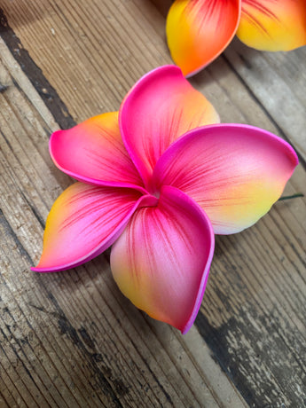 Foam 4.5” Bright Plumeria Hair Pick- Fuchsia/Yellow