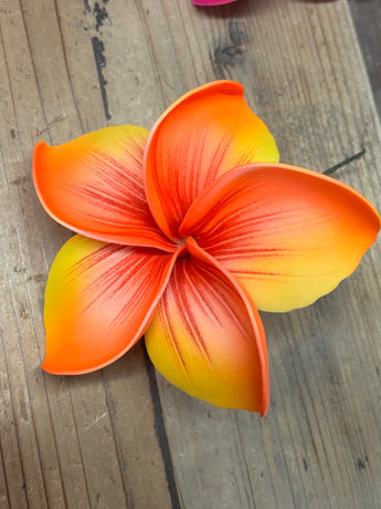 Foam 4.5” Bright Plumeria Hair Pick- Orange/Yellow