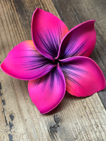 Foam 4.5” Bright Plumeria Hair Pick- Dark Fuchsia/Purple