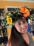 Artificial Ti Leaf Headpiece Crown (with foam hibiscus tucked throughout)