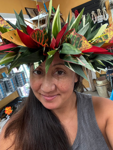 Artificial Ti Leaf Headpiece Crown (with red ti and croton)