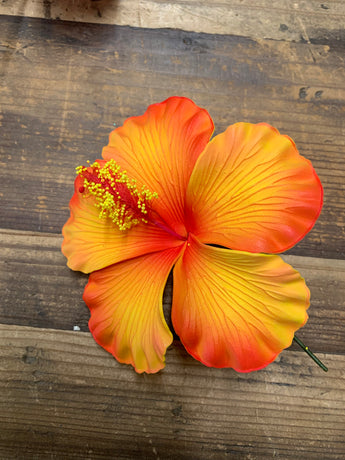 Foam Hibiscus 4.5” Hair Pick- Orange