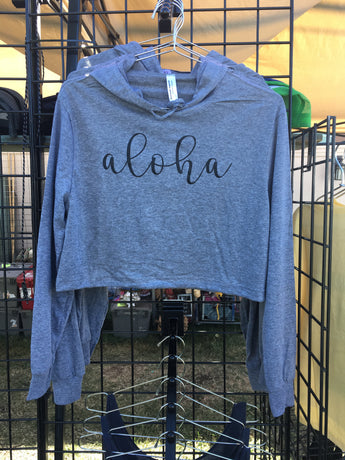 Ladies Crop Hoodie- Cursive Aloha