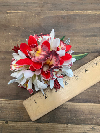 Small Red and White Orchid Big Hair Clip